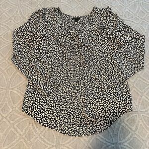 Ann Taylor long sleeve black/white leopard print blouse ruffle front detail S